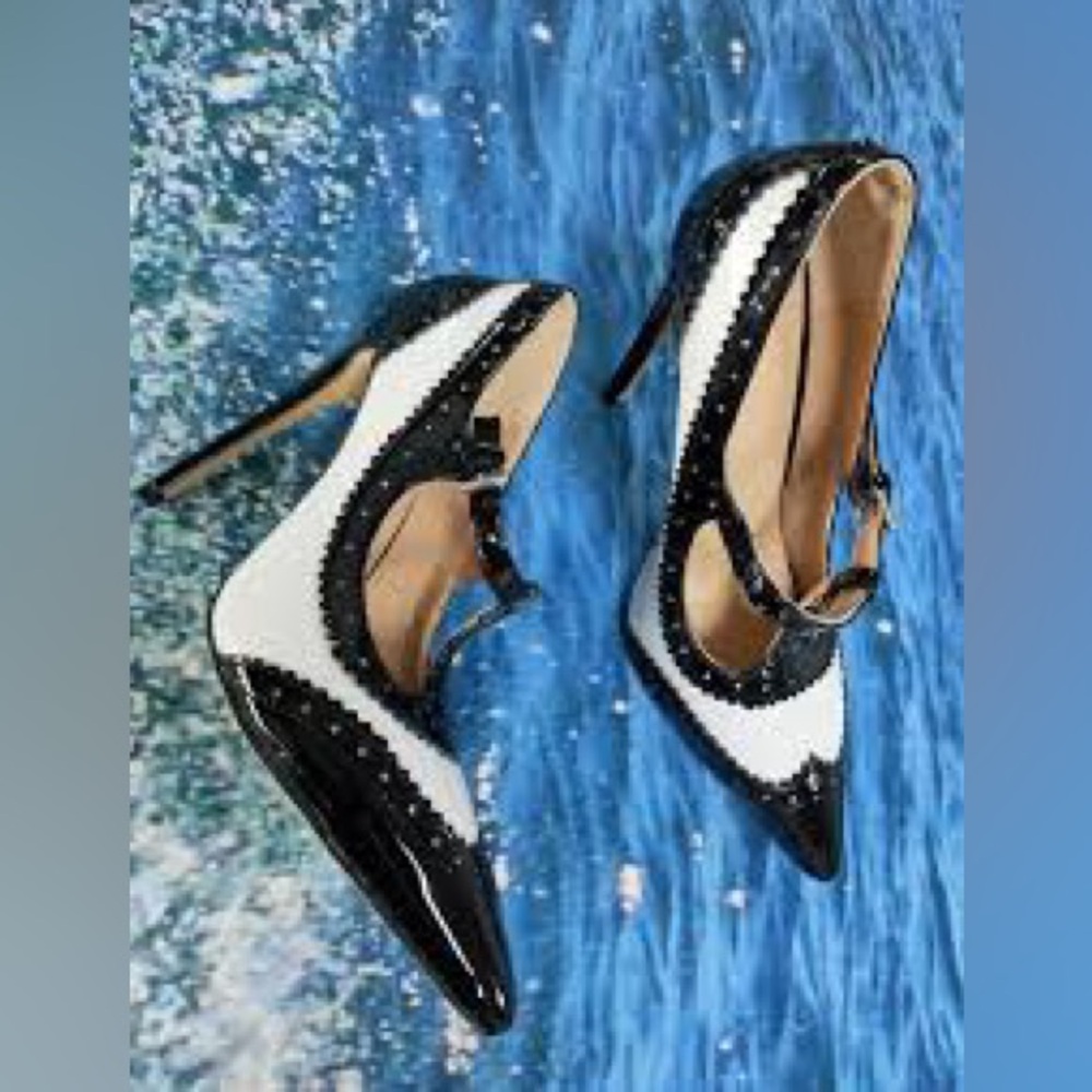 Black & White T-Strap Pumps - Picture 2 of 12